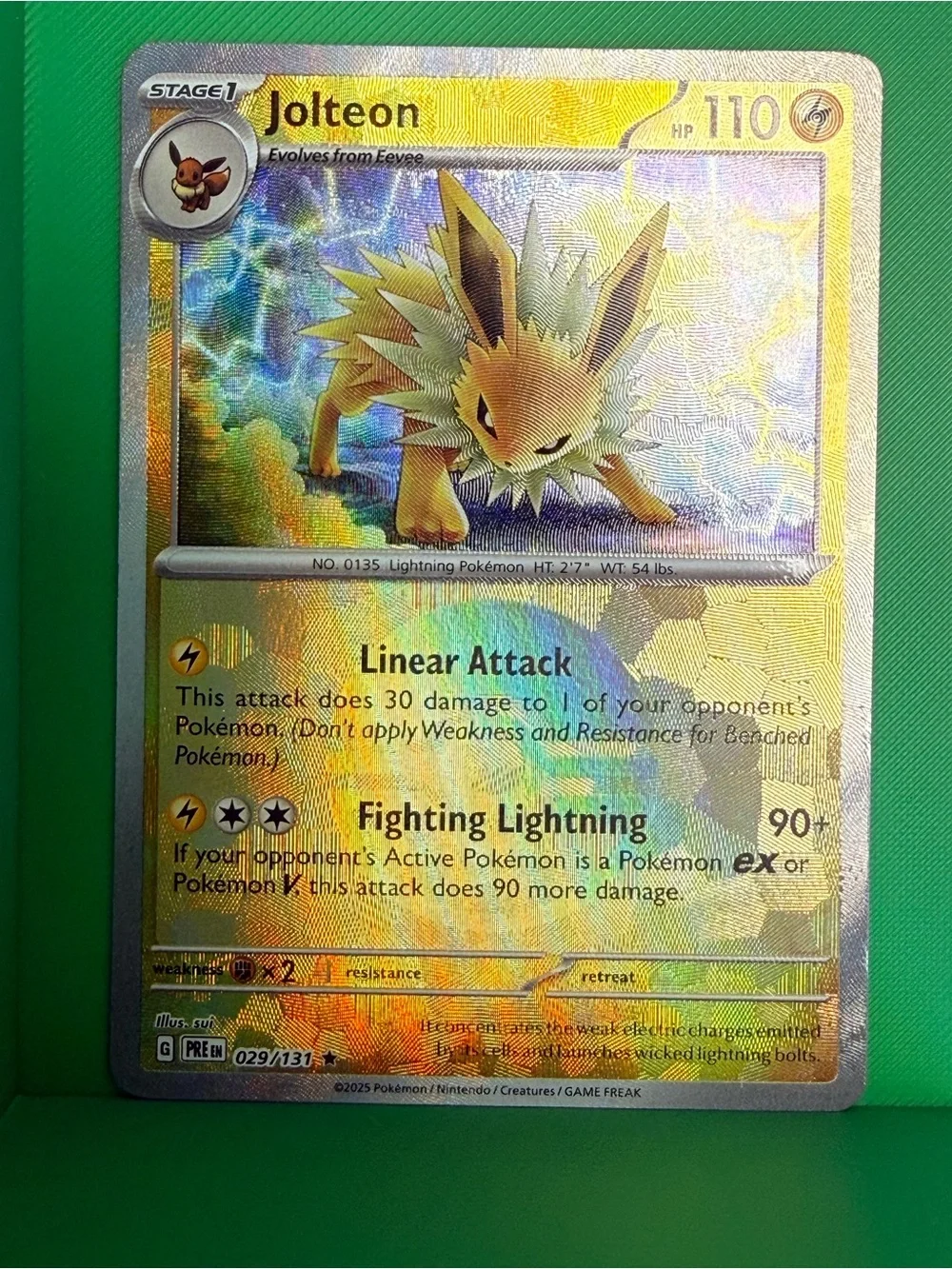 Jolteon Holo Pokémon Card - Yellow Lightning Artwork 029/131